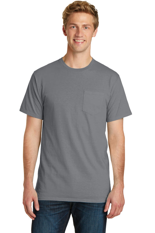 Port & Company Beach Wash Garment-Dyed Pocket Tee.  PC099P Pewter