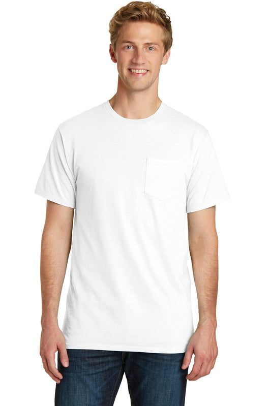Port & Company Beach Wash Garment-Dyed Pocket Tee.  PC099P White