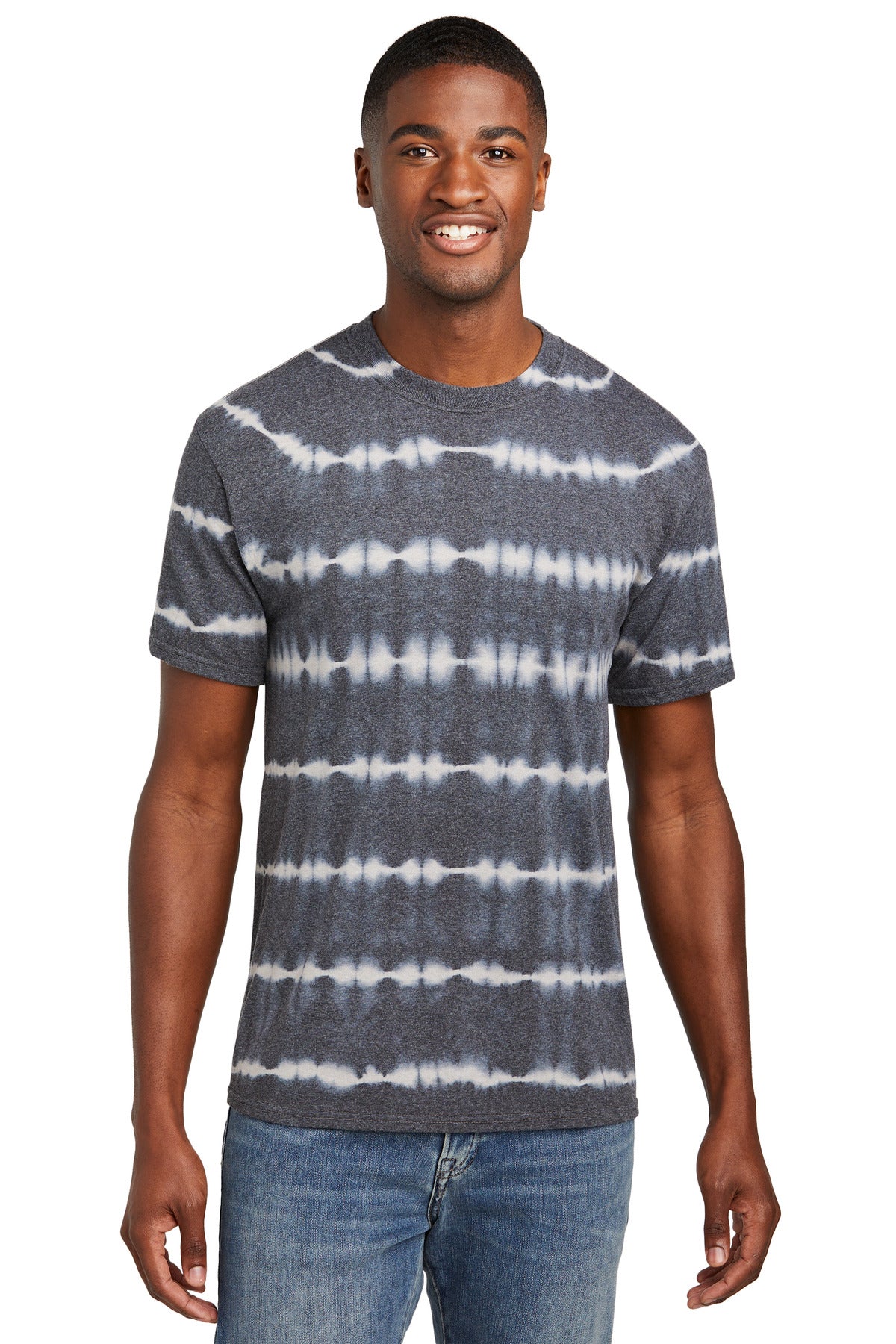 Port & Company Allover Stripe Tie-Dye Tee PC142 Graphite/ Light Grey