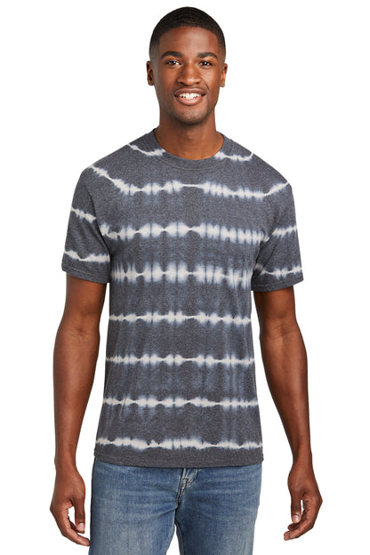 Port & Company Allover Stripe Tie-Dye Tee PC142 Graphite/ Light Grey