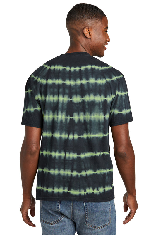 Port & Company Allover Stripe Tie-Dye Tee PC142 Green Tea/ Black