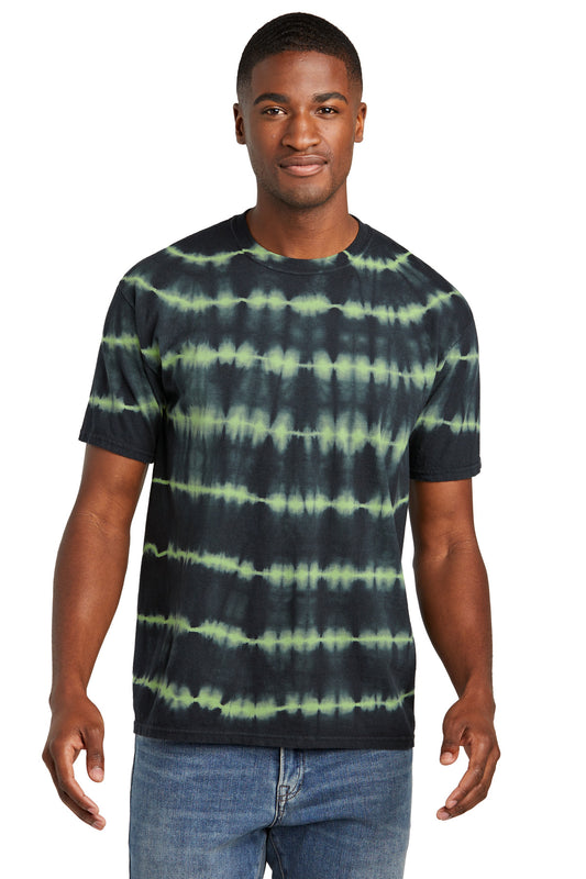 Port & Company Allover Stripe Tie-Dye Tee PC142 Green Tea/ Black