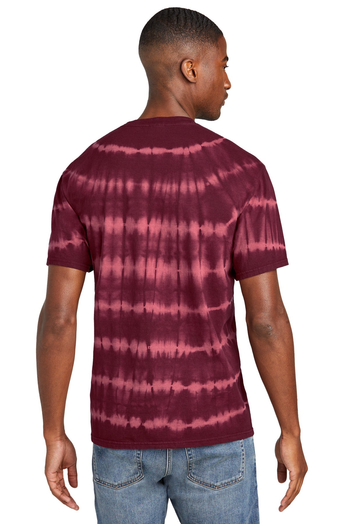 Port & Company Allover Stripe Tie-Dye Tee PC142 Merlot/ Burgundy