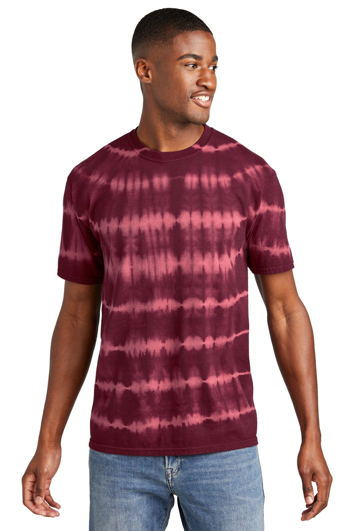 Port & Company Allover Stripe Tie-Dye Tee PC142 Merlot/ Burgundy
