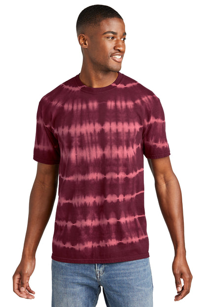 Port & Company Allover Stripe Tie-Dye Tee PC142 Merlot/ Burgundy
