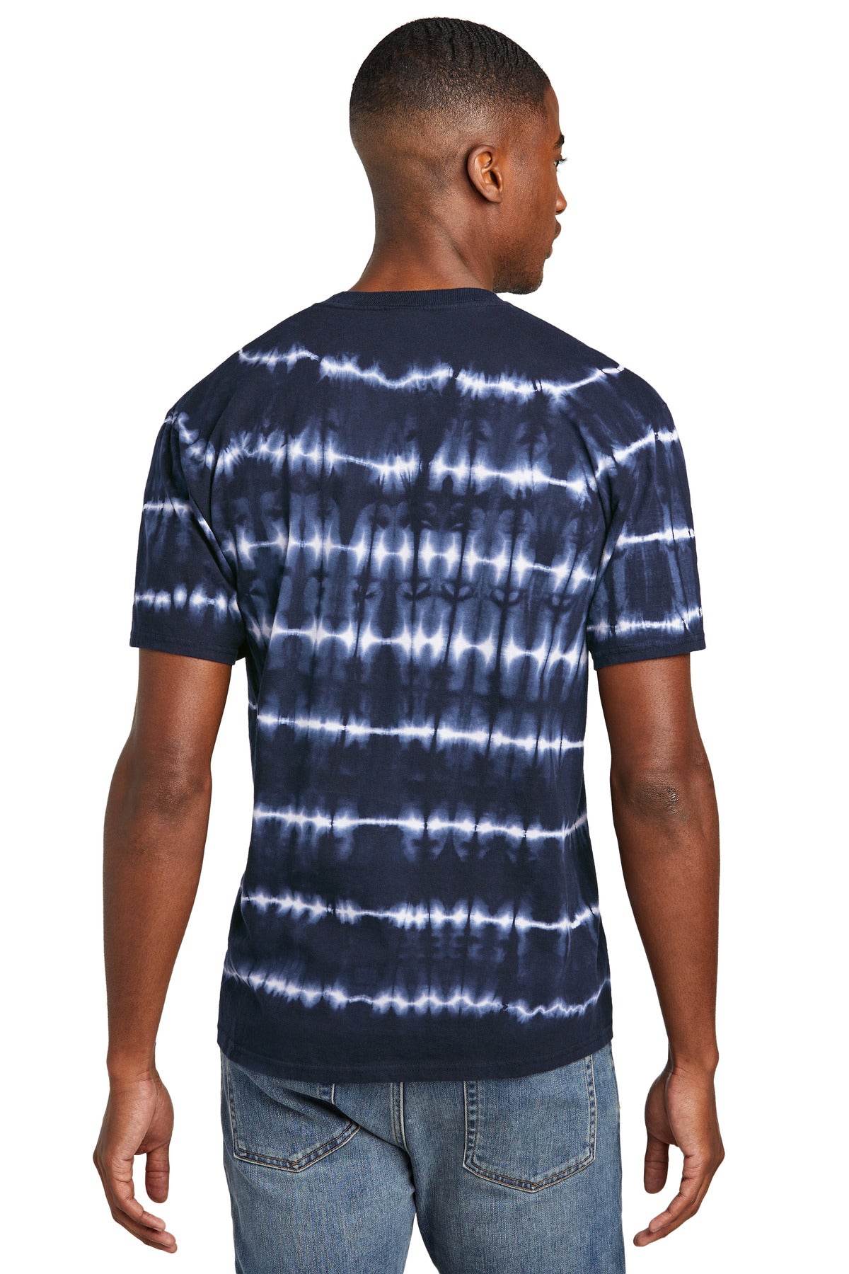 Port & Company Allover Stripe Tie-Dye Tee PC142 True Navy/ White
