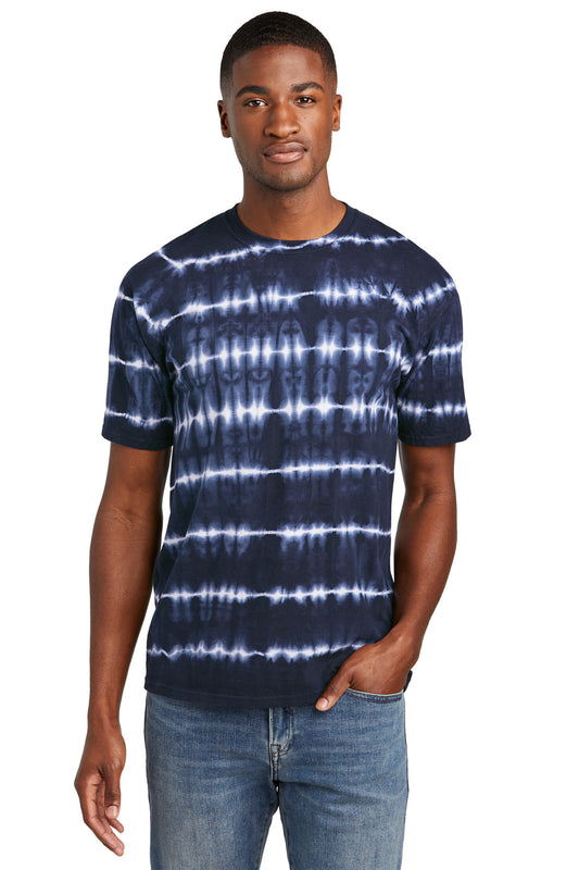 Port & Company Allover Stripe Tie-Dye Tee PC142 True Navy/ White