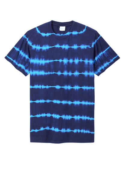 Port & Company Allover Stripe Tie-Dye Tee PC142 Turquoise/ Team Navy