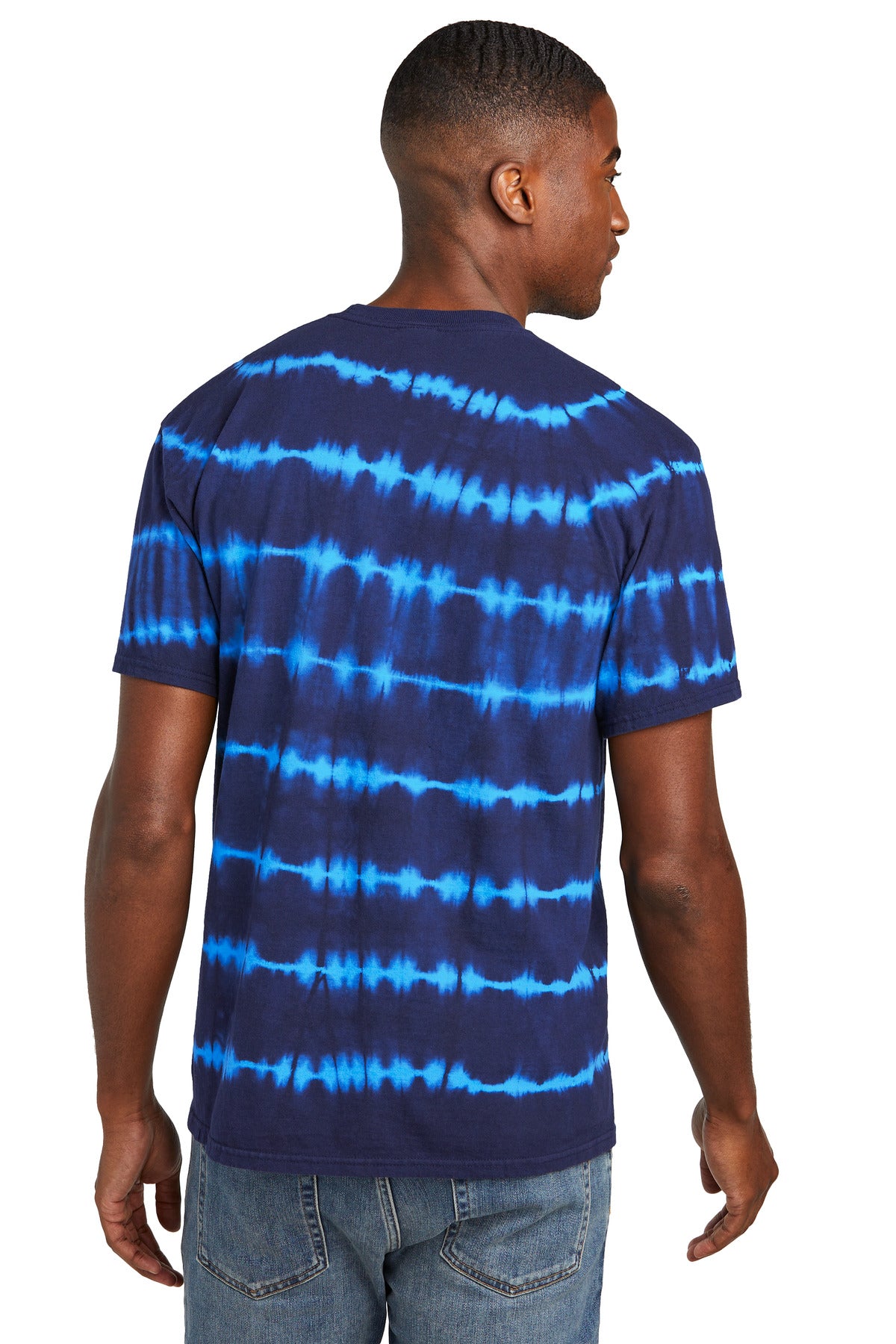 Port & Company Allover Stripe Tie-Dye Tee PC142 Turquoise/ Team Navy
