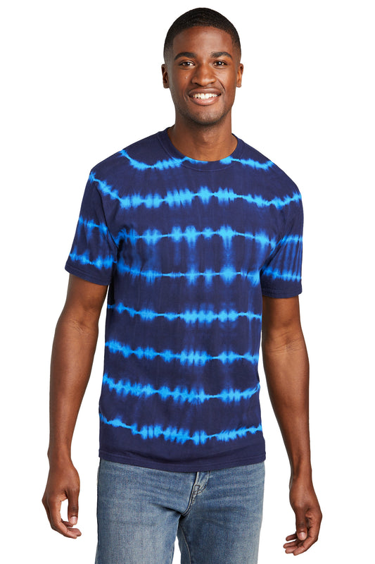 Port & Company Allover Stripe Tie-Dye Tee PC142 Turquoise/ Team Navy
