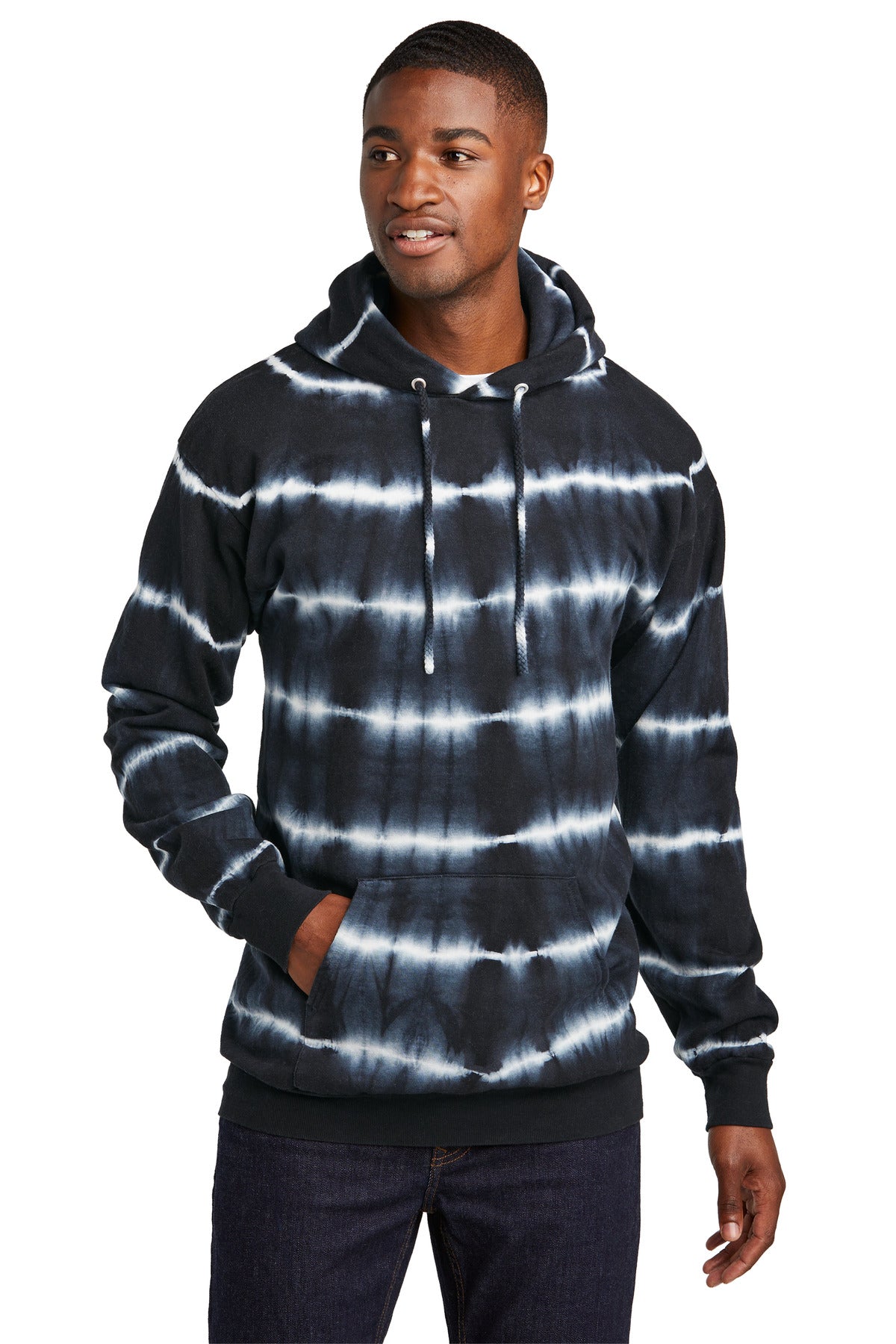 Port & Company Allover Stripe Tie-Dye Fleece PC143 Black/ White