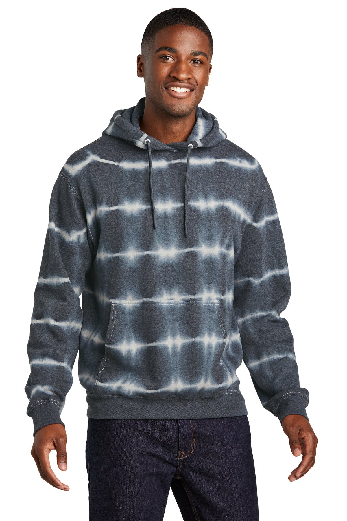 Port & Company Allover Stripe Tie-Dye Fleece PC143 Graphite/ Light Grey