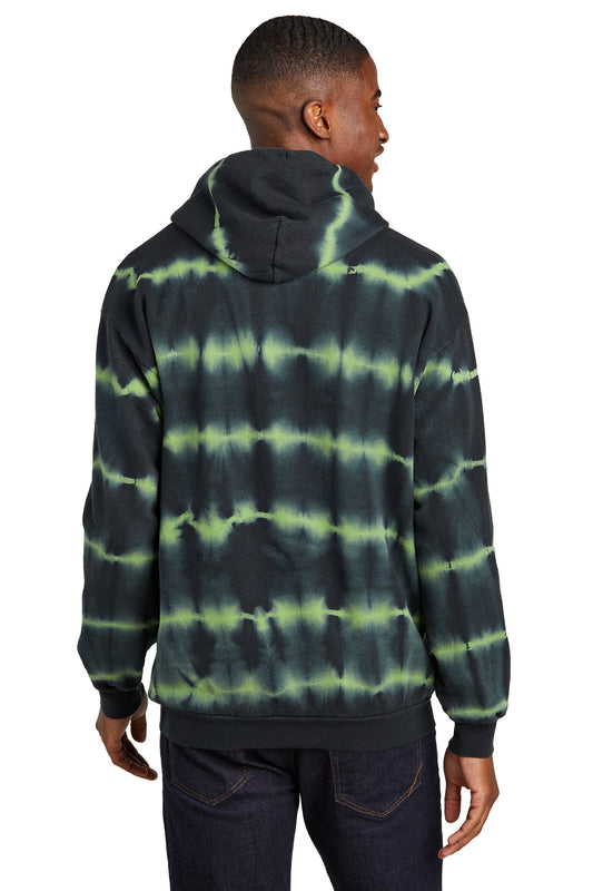 Port & Company Allover Stripe Tie-Dye Fleece PC143 Green Tea/ Black
