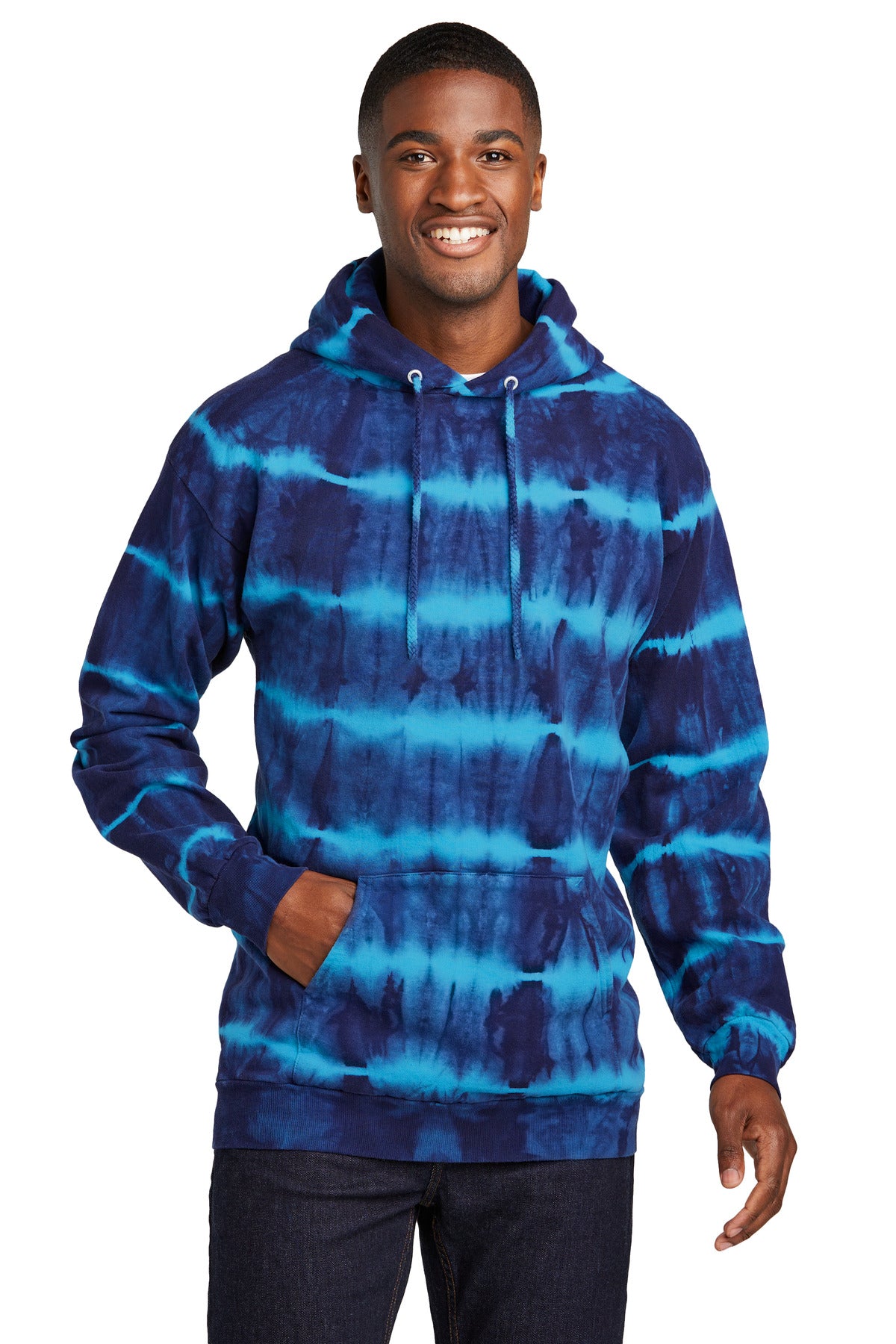 Port & Company Allover Stripe Tie-Dye Fleece PC143 Turquoise/ Team Navy