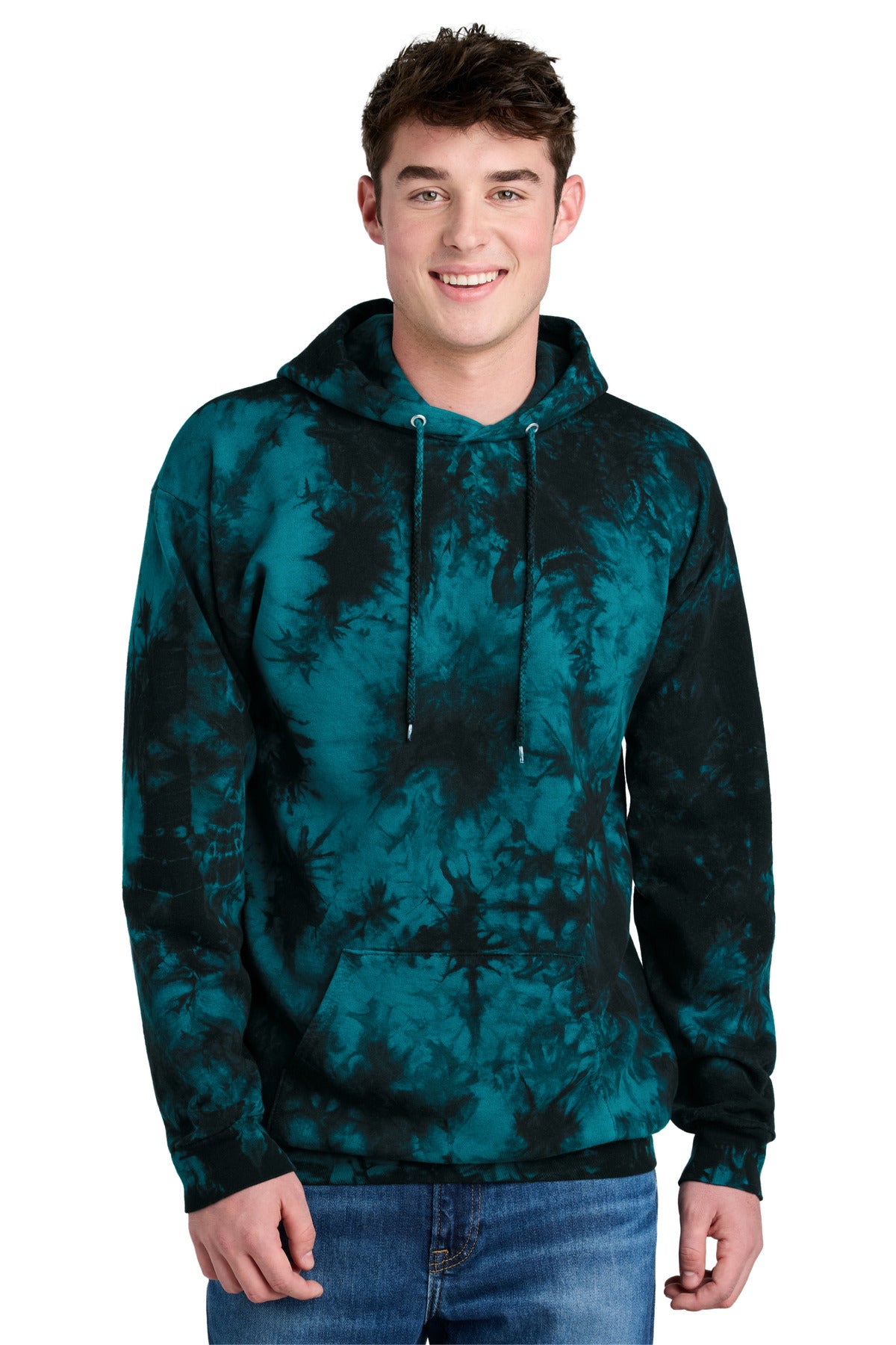 Port & Company Crystal Tie-Dye Pullover Hoodie PC144 Black/ Teal