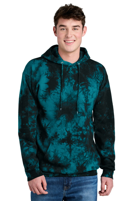 Port & Company Crystal Tie-Dye Pullover Hoodie PC144 Black/ Teal