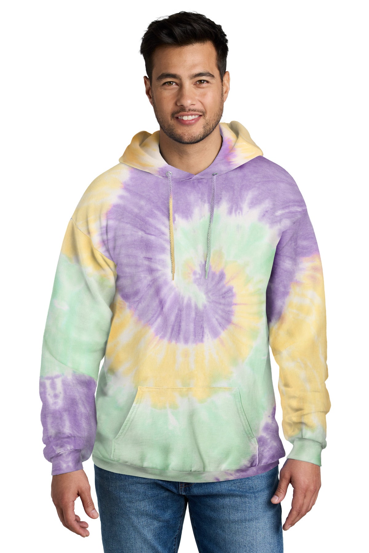 Port & Company Tie-Dye Pullover Hooded Sweatshirt. PC146 Mint Rainbow