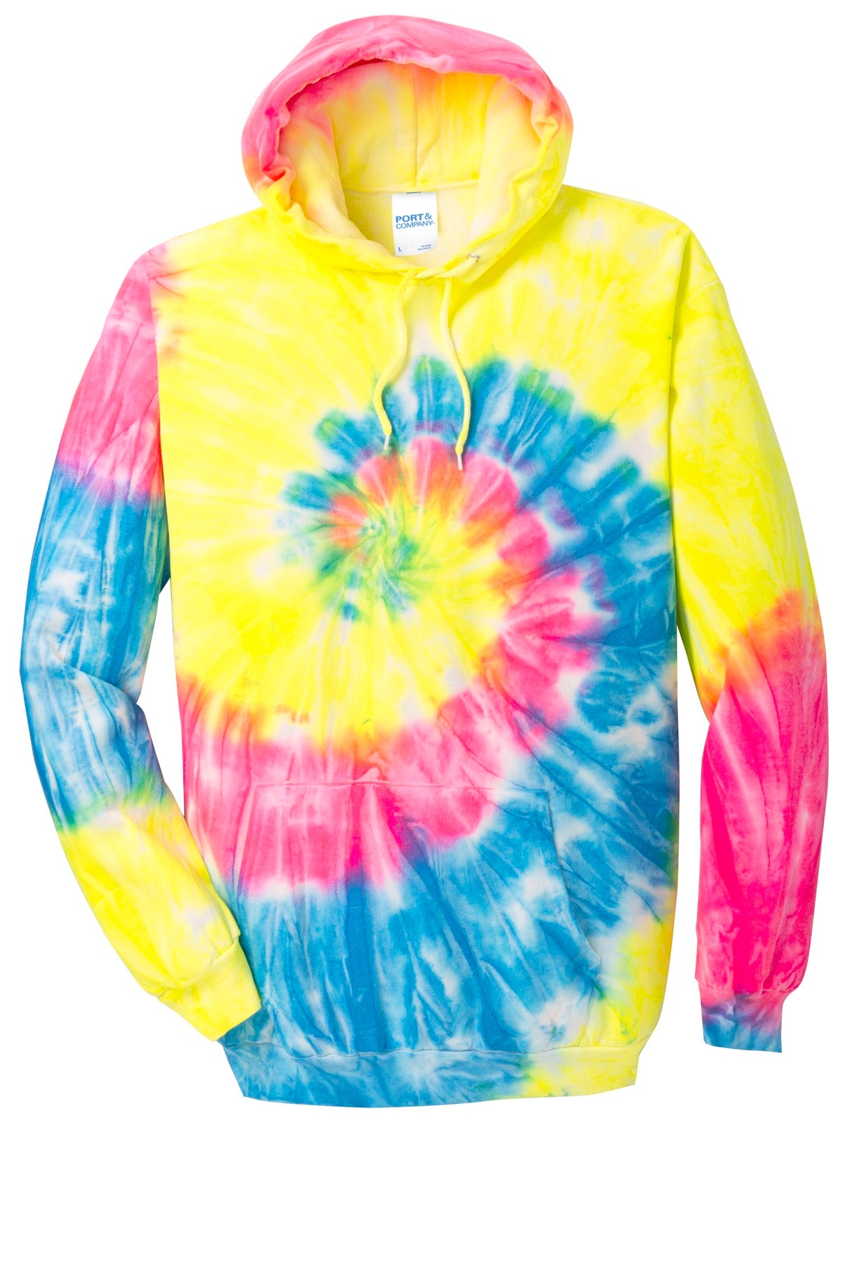 Port & Company Tie-Dye Pullover Hooded Sweatshirt. PC146 Neon Rainbow