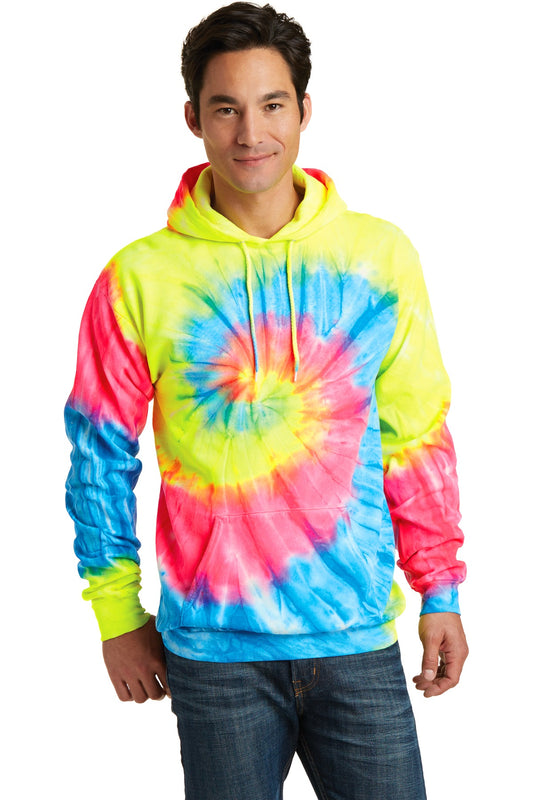 Port & Company Tie-Dye Pullover Hooded Sweatshirt. PC146 Neon Rainbow