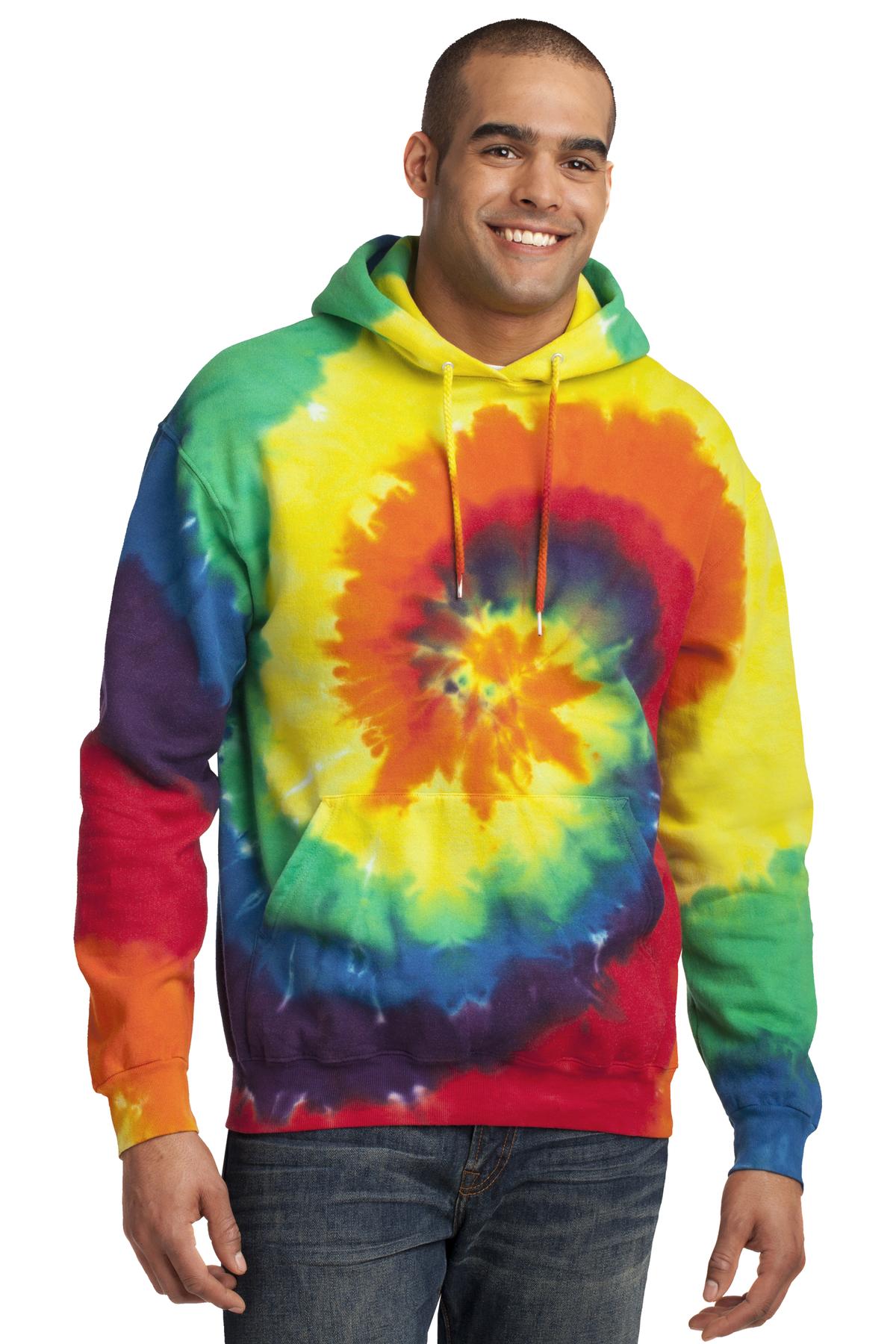 Port & Company Tie-Dye Pullover Hooded Sweatshirt. PC146 Rainbow
