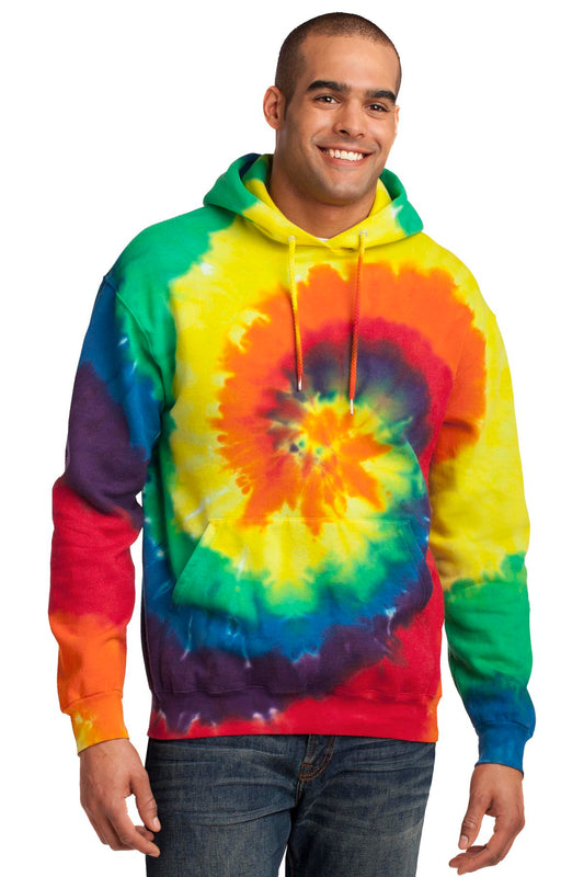Port & Company Tie-Dye Pullover Hooded Sweatshirt. PC146 Rainbow