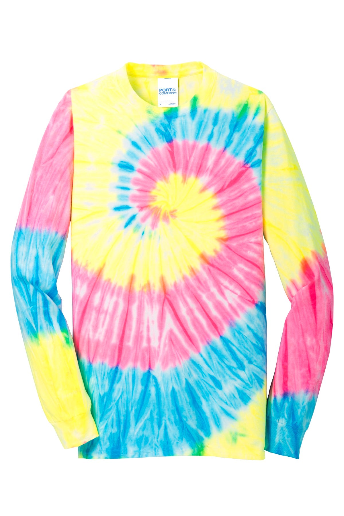 Port & Company Tie-Dye Long Sleeve Tee.  PC147LS Neon Rainbow