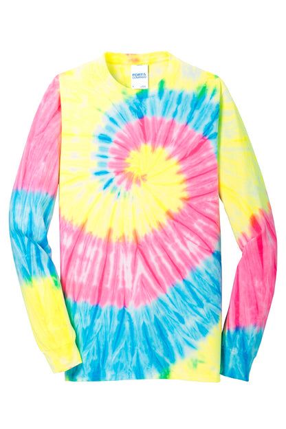 Port & Company Tie-Dye Long Sleeve Tee.  PC147LS Neon Rainbow