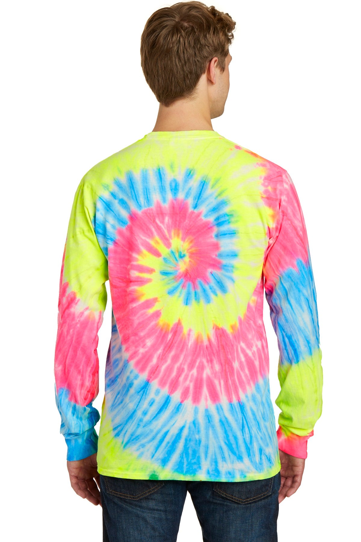 Port & Company Tie-Dye Long Sleeve Tee.  PC147LS Neon Rainbow