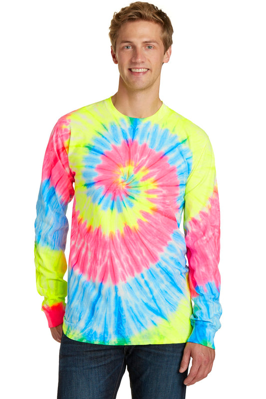 Port & Company Tie-Dye Long Sleeve Tee.  PC147LS Neon Rainbow