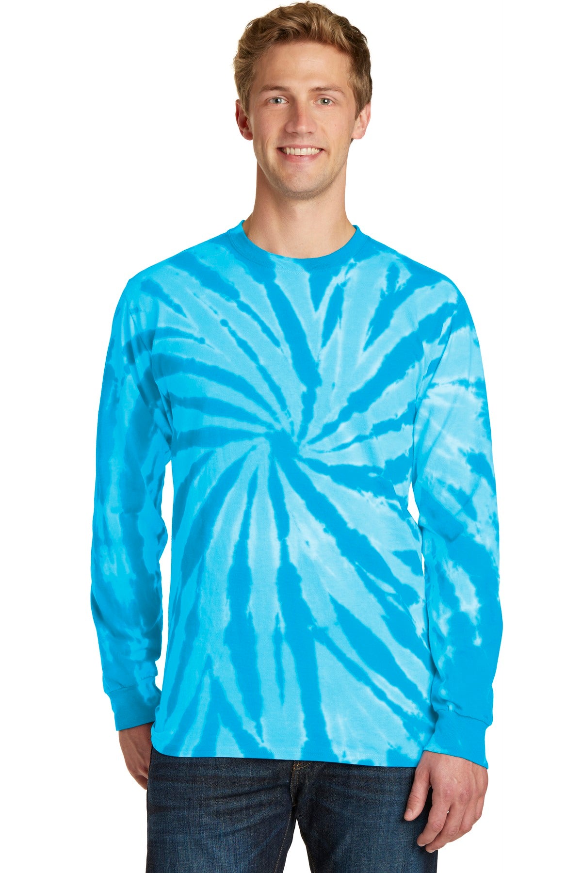 Port & Company Tie-Dye Long Sleeve Tee.  PC147LS Turquoise