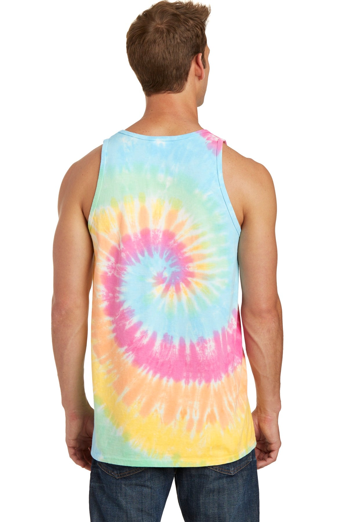 Port & Company Tie-Dye Tank Top.  PC147TT Pastel Rainbow