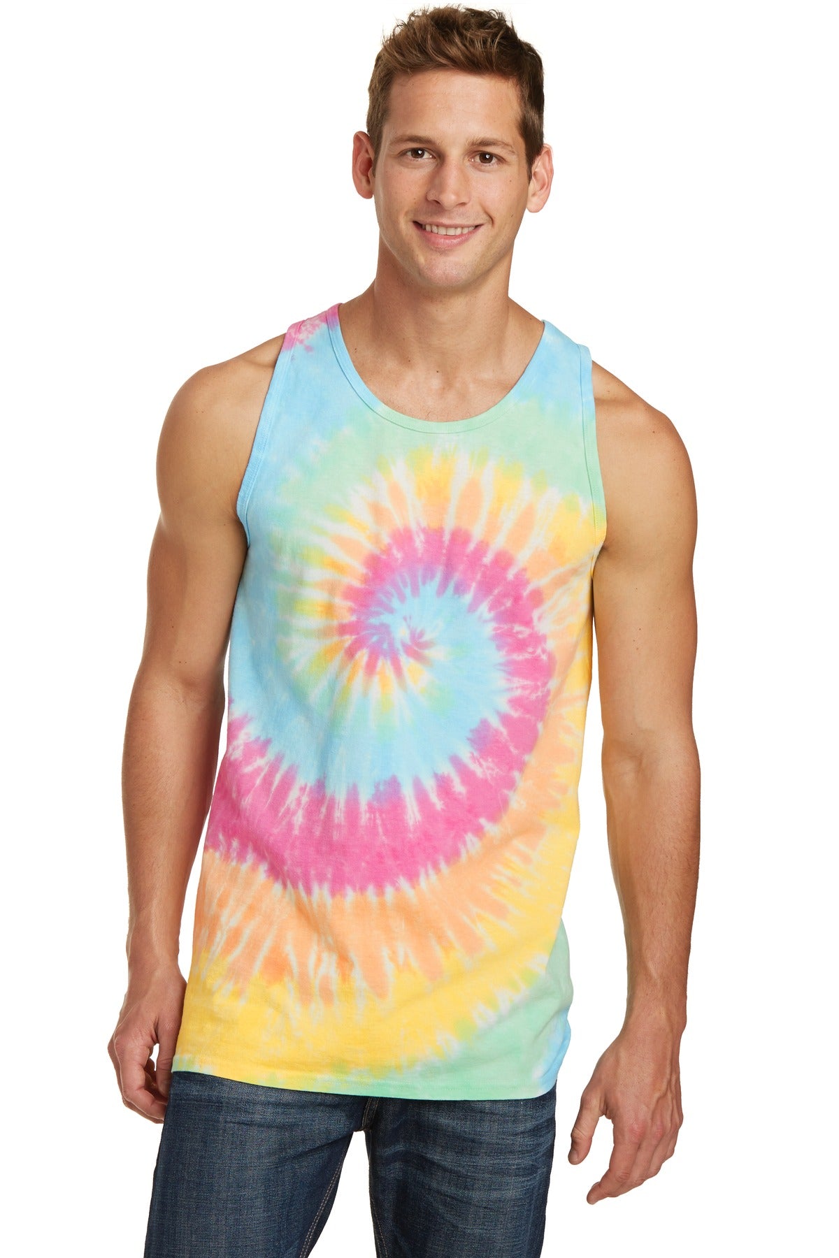 Port & Company Tie-Dye Tank Top.  PC147TT Pastel Rainbow