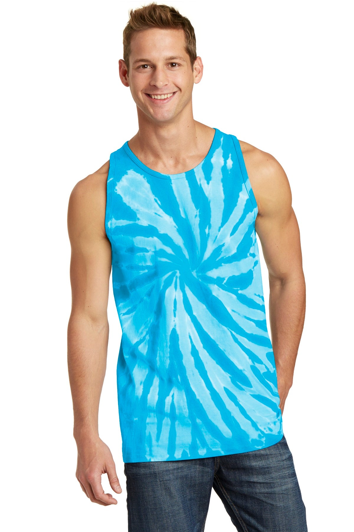 Port & Company Tie-Dye Tank Top.  PC147TT Turquoise