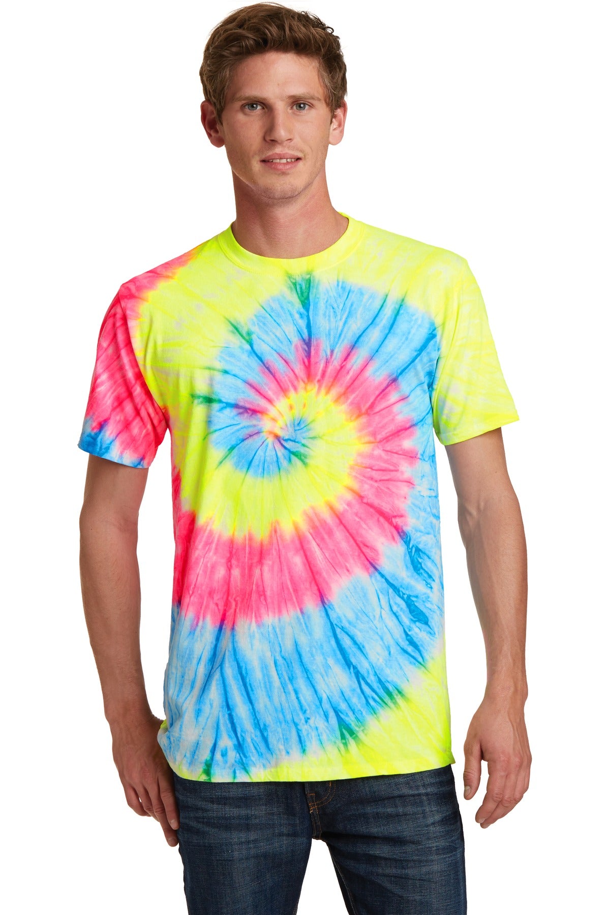 Port & Company Tie-Dye Tee. PC147 Neon Rainbow
