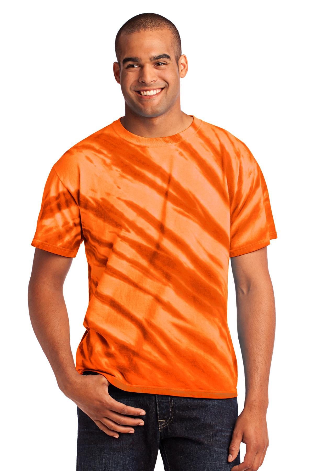 Port & Company Tiger Stripe Tie-Dye Tee. PC148 Orange