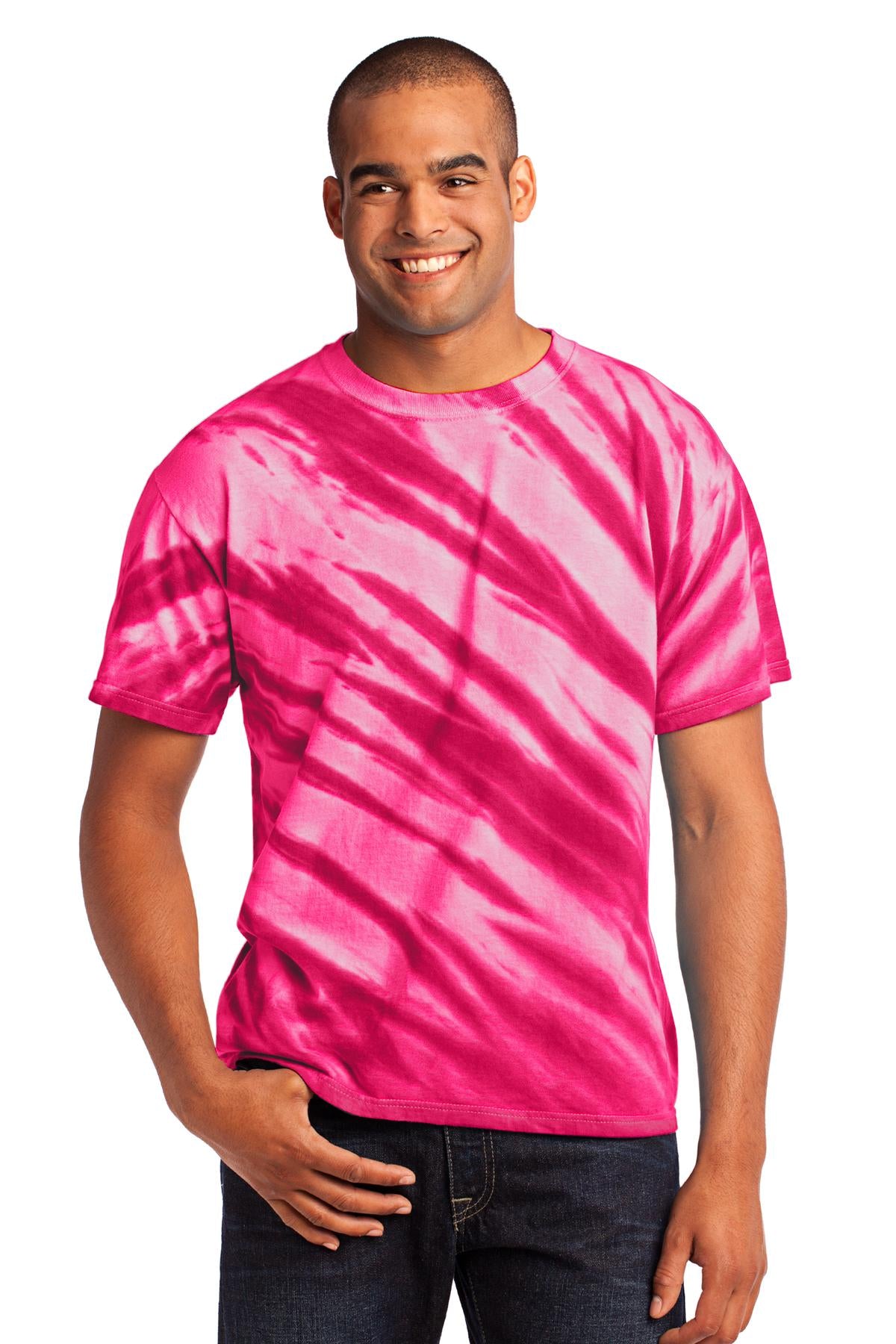 Port & Company Tiger Stripe Tie-Dye Tee. PC148 Pink