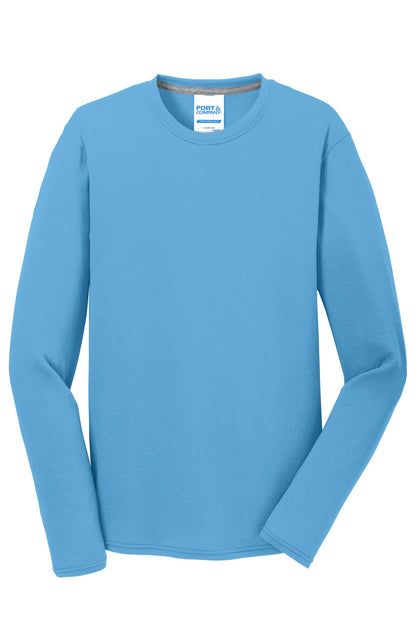 Port & Company Long Sleeve Performance Blend Tee. PC381LS Aquatic Blue