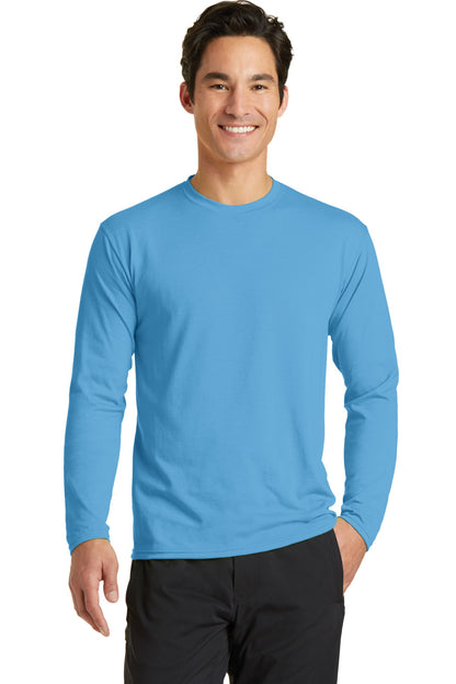 Port & Company Long Sleeve Performance Blend Tee. PC381LS Aquatic Blue