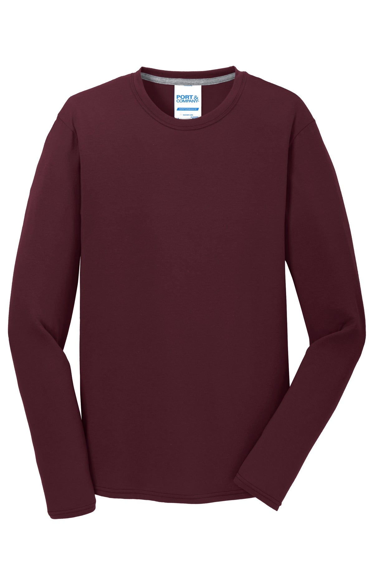 Port & Company Long Sleeve Performance Blend Tee. PC381LS Athletic Maroon