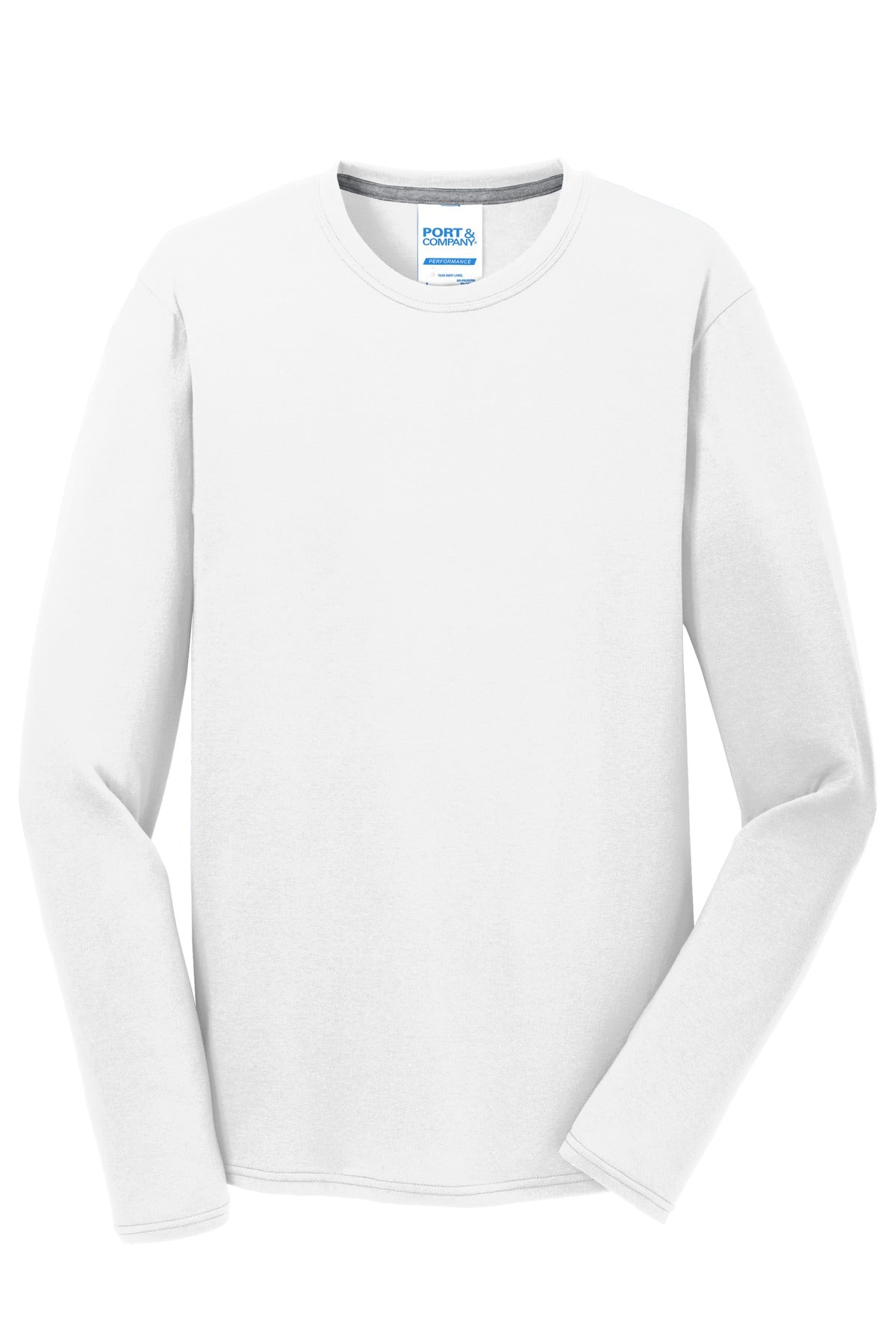 Port & Company Long Sleeve Performance Blend Tee. PC381LS White