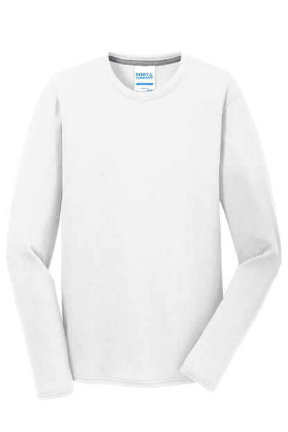 Port & Company Long Sleeve Performance Blend Tee. PC381LS White