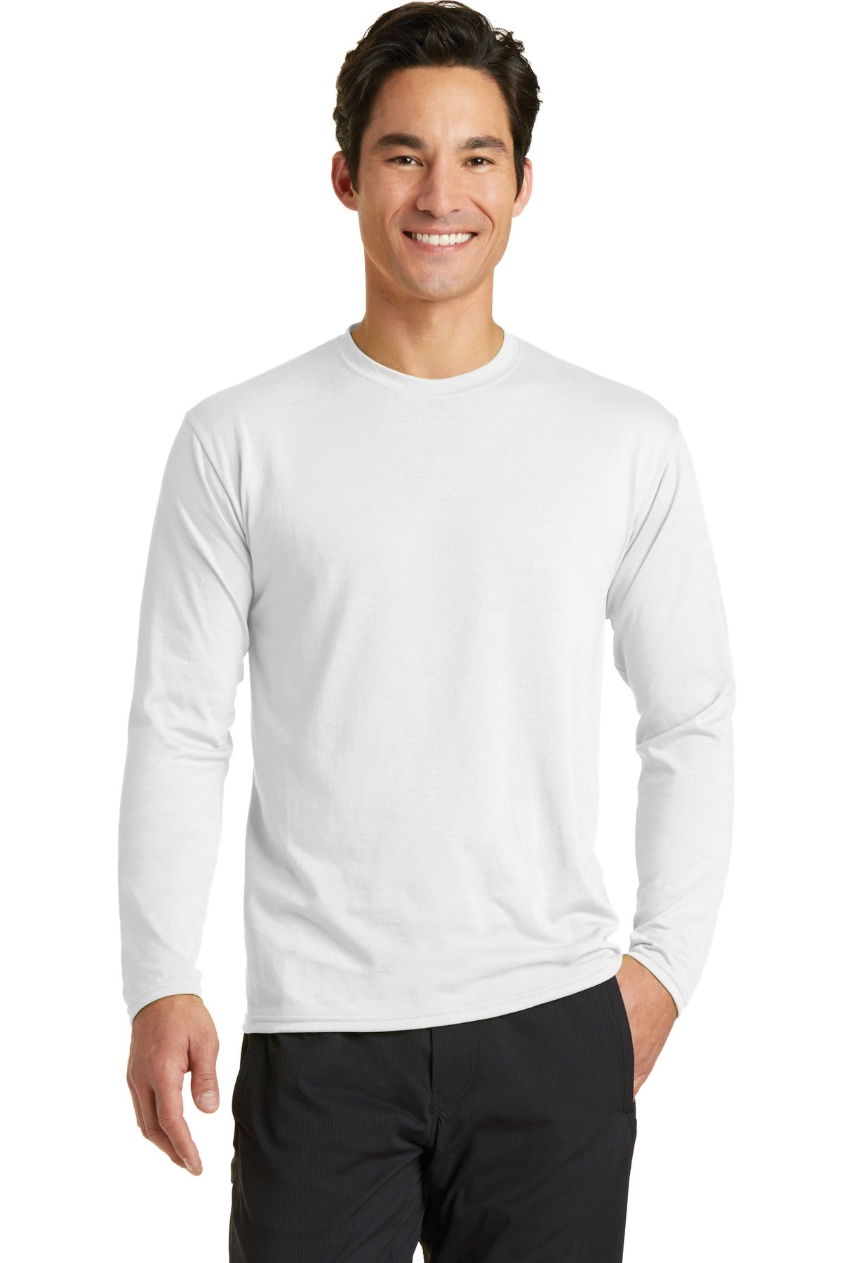 Port & Company Long Sleeve Performance Blend Tee. PC381LS White