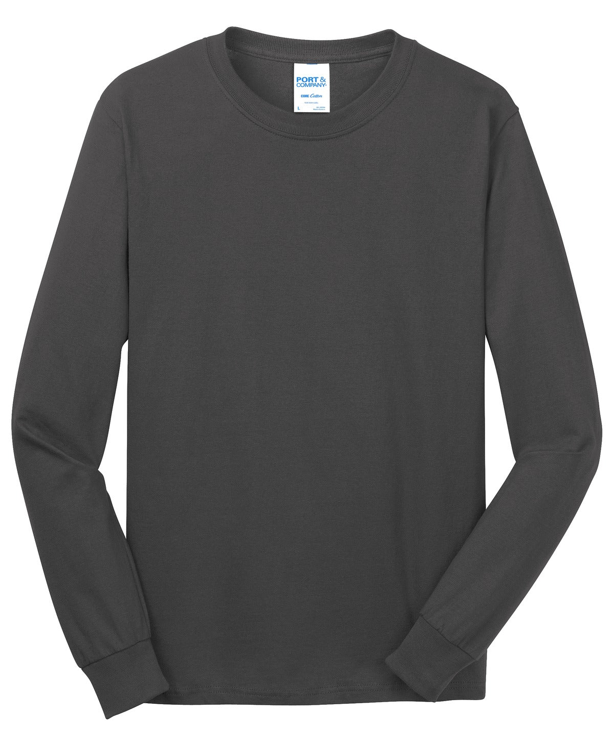 Port & Company Long Sleeve Core Cotton Tee. PC54LS Charcoal