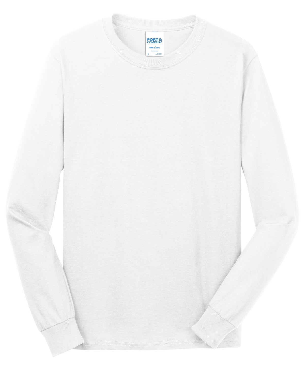 Port & Company Long Sleeve Core Cotton Tee. PC54LS White