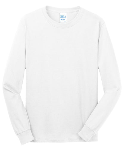 Port & Company Long Sleeve Core Cotton Tee. PC54LS White