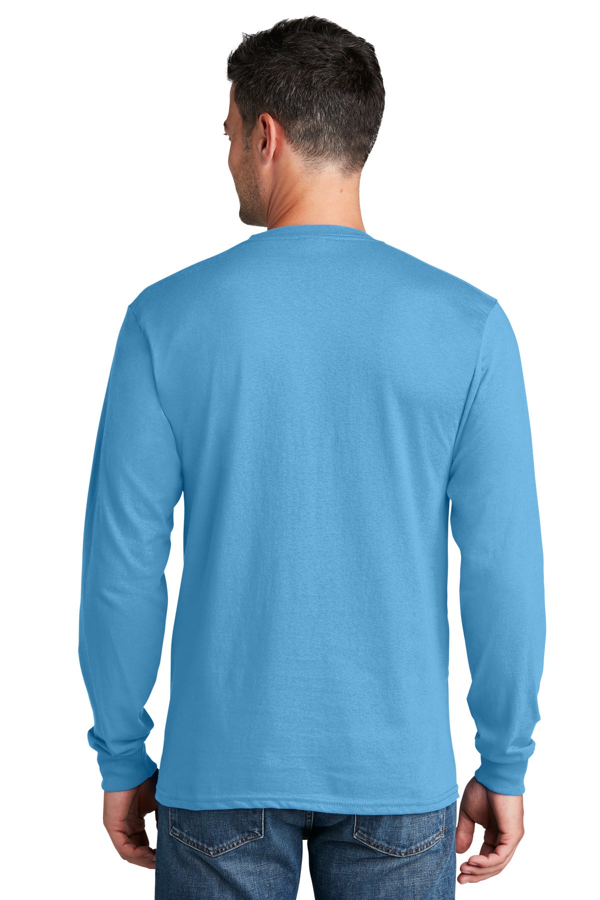 Port & Company Long Sleeve Core Cotton Tee. PC54LS Aquatic Blue