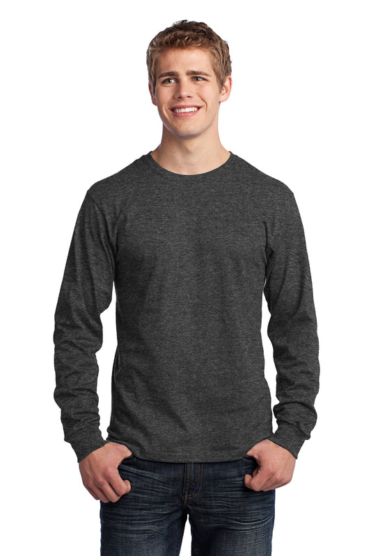 Port & Company Long Sleeve Core Cotton Tee. PC54LS Dark Heather Grey
