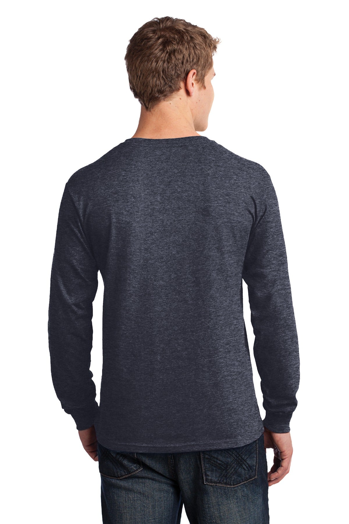 Port & Company Long Sleeve Core Cotton Tee. PC54LS Heather Navy