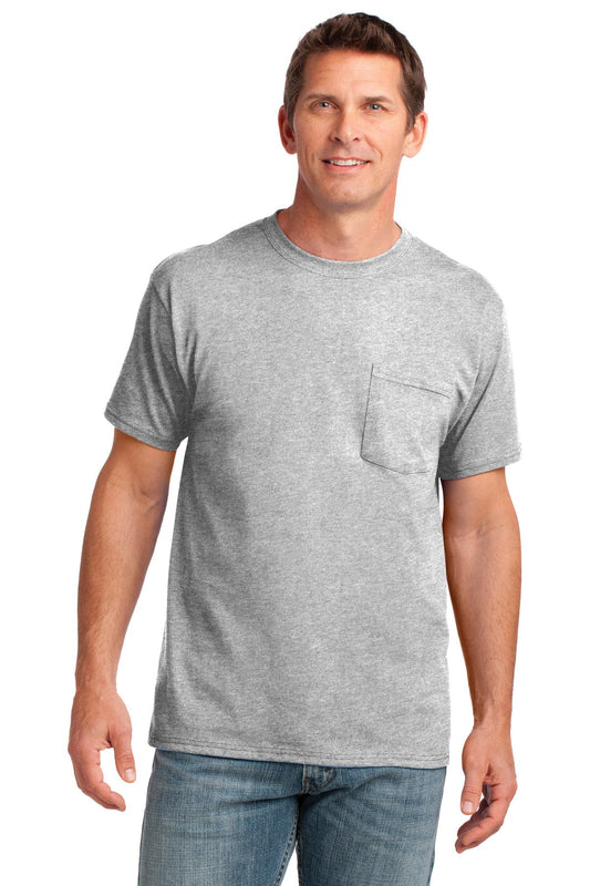 Port & Company Core Cotton Pocket Tee. PC54P Ash