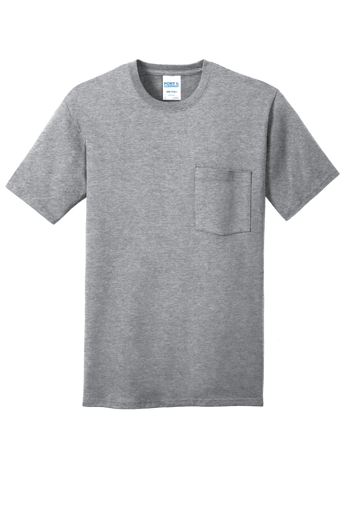 Port & Company Core Cotton Pocket Tee. PC54P Athletic Heather
